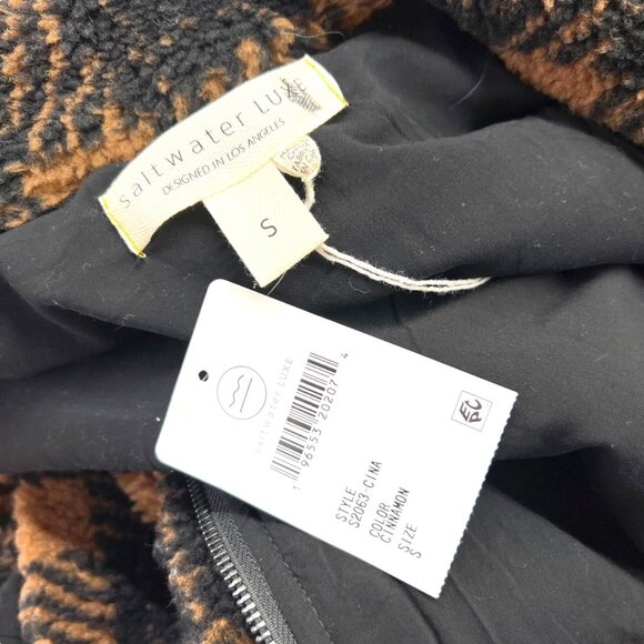 Saltwater Luxe Plaid Faux Fur Coat Black Brown Cinnamon Size Small NWT - Picture 13 of 16